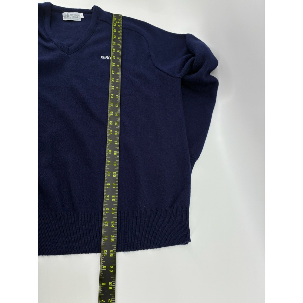 VNTG 80s Franklin Mills Xerox Navy Blue V-Neck Sweater Mens XL Made‎ in USA - Picture 7 of 8